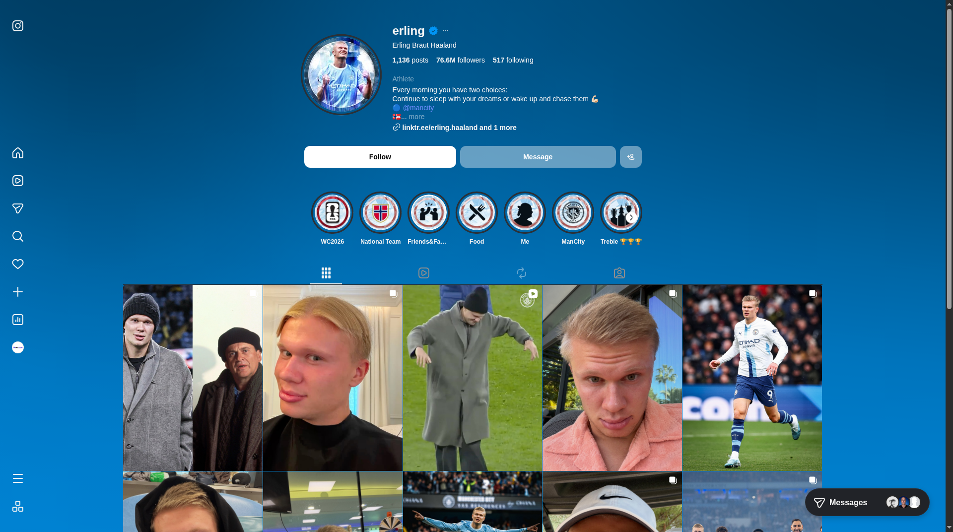Perfil @erling com fundo azul
